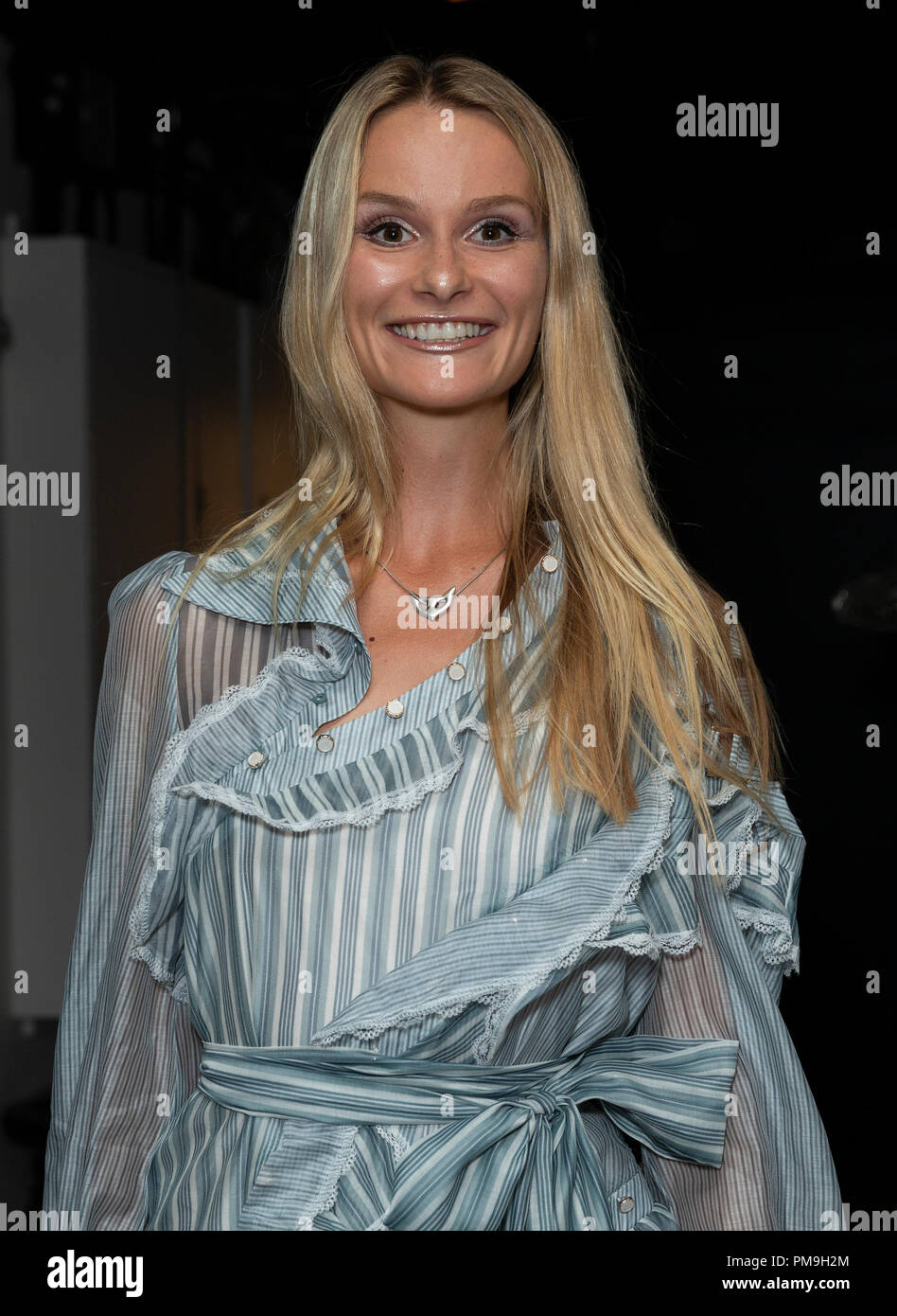 New York, NY - September 17, 2018: Elena Kurnosova wearing dress by