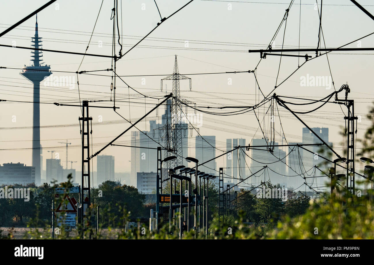 18 September 2018 Hessen Frankfurt Main Tramway Overhead Lines And Power Lines Block The View Of The City Skyline Photo Frank Rumpenhorst Dpa Stock Photo Alamy