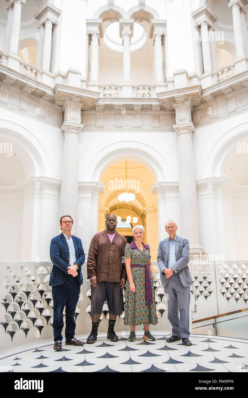 London, UK. 18th Sep 2018. Steve McQueen (pictured), with .Alex Farquarson, Director of Tate Britain, Maria Balshaw, Director of Tate andJames Lingwood, Co-Director of Artangel, announces a new project which will create a portrait of London's Year 3 pupils from every primary school in the capital. Credit: Guy Bell/Alamy Live News Stock Photo
