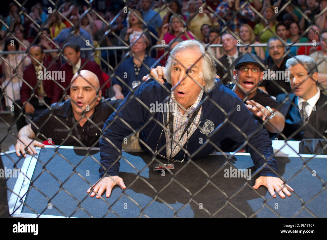 In Scott Voss' corner are Niko (Bas Rutten), Marty (Henry Winkler) and Mark Dellagrotte (as himself) in Columbia Pictures' HERE COMES THE BOOM. Stock Photo