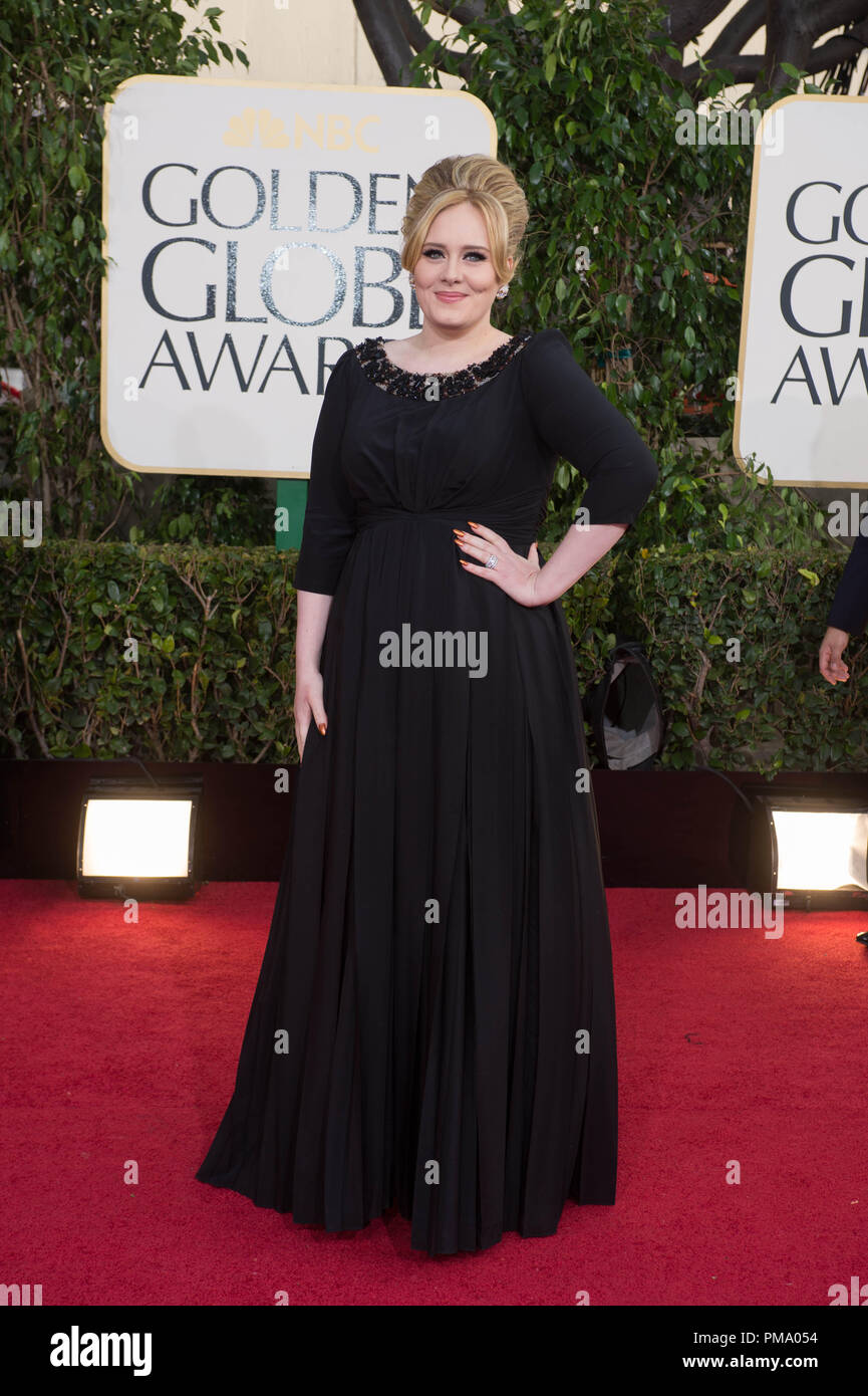 SInger Adele attends the 70th Annual Golden Globe Awards at the Beverly Hilton in Beverly Hills, CA on Sunday, January 13, 2013. Stock Photo