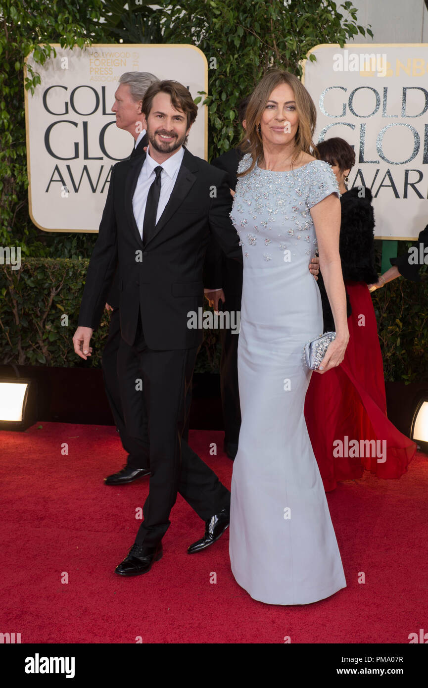 Mark Boal (Nominated for BEST SCREENPLAY – MOTION PICTURE for “ZERO DARK THIRTY”) and director Kathryn Bigelow (Nominated for BEST DIRECTOR – MOTION PICTURE for “ZERO DARK THIRTY”) attend the 70th Annual Golden Globe Awards at the Beverly Hilton in Beverly Hills, CA on Sunday, January 13, 2013. Stock Photo