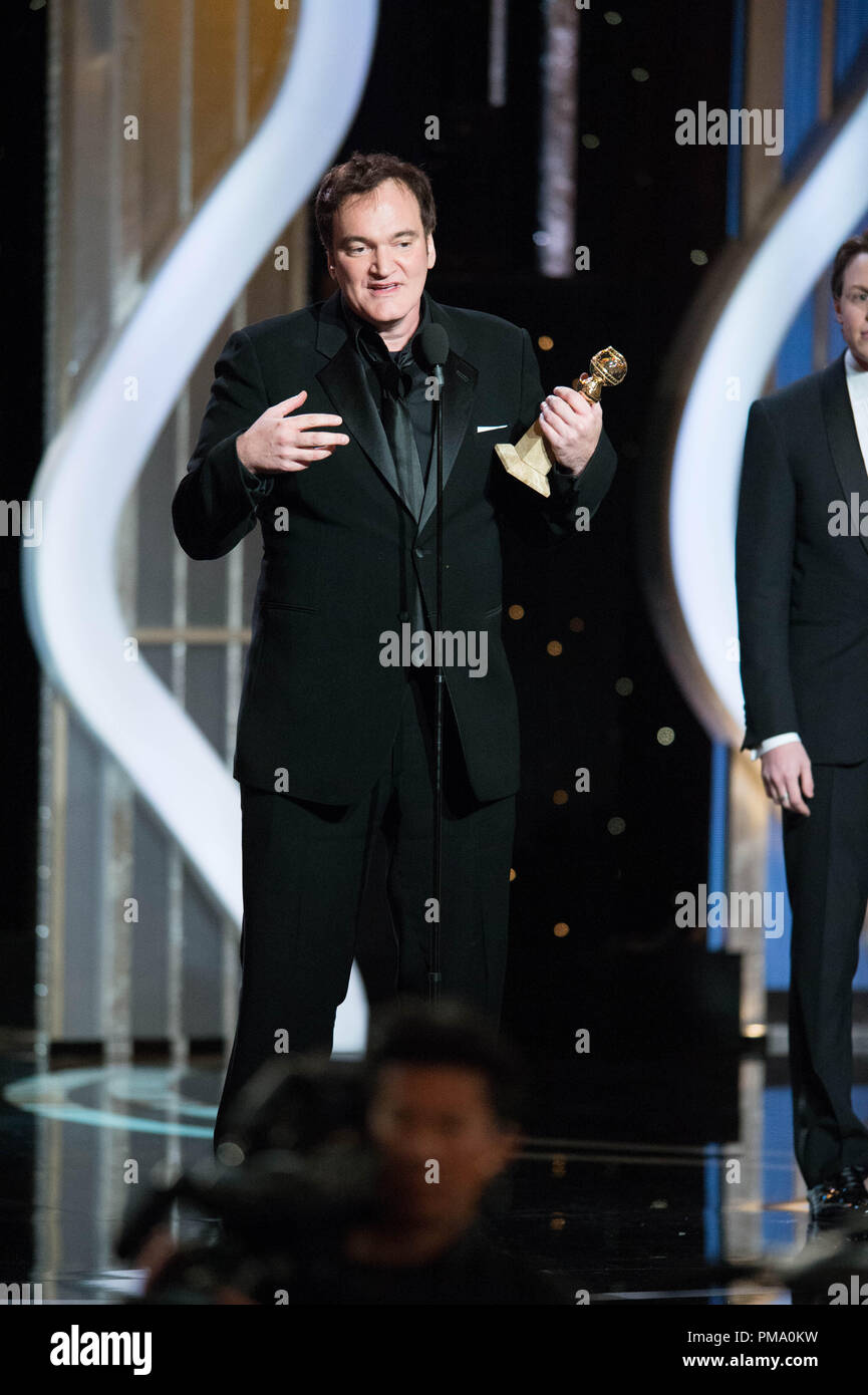 The Golden Globe is awarded to Quentin Tarantino for BEST SCREENPLAY – MOTION PICTURE for “DJANGO UNCHAINED” at the 70th Annual Golden Globe Awards at the Beverly Hotel in Beverly Hills, CA on Sunday, January 13, 2013. Stock Photo