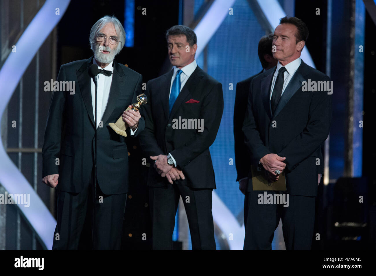 Accepting the Golden Globe for BEST FOREIGN LANGUAGE FILM for “AMOUR” (AUSTRIA) is director Michael Haneke at the 70th Annual Golden Globe Awards at the Beverly Hilton in Beverly Hills, CA on Sunday, January 13, 2013. Stock Photo