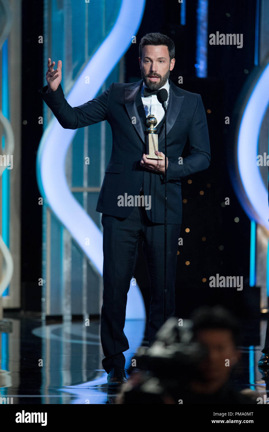 The Golden Globe is awarded to Ben Affleck for BEST DIRECTOR – MOTION PICTURE for “ARGO” at the 70th Annual Golden Globe Awards at the Beverly Hilton in Beverly Hills, CA on Sunday, January 13, 2013. Stock Photo