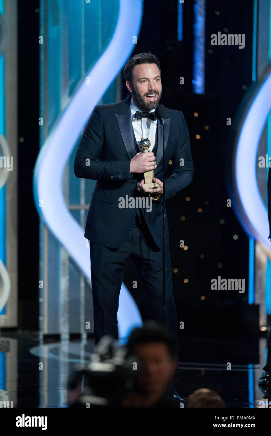 The Golden Globe is awarded to Ben Affleck for BEST DIRECTOR – MOTION PICTURE for “ARGO” at the 70th Annual Golden Globe Awards at the Beverly Hilton in Beverly Hills, CA on Sunday, January 13, 2013. Stock Photo