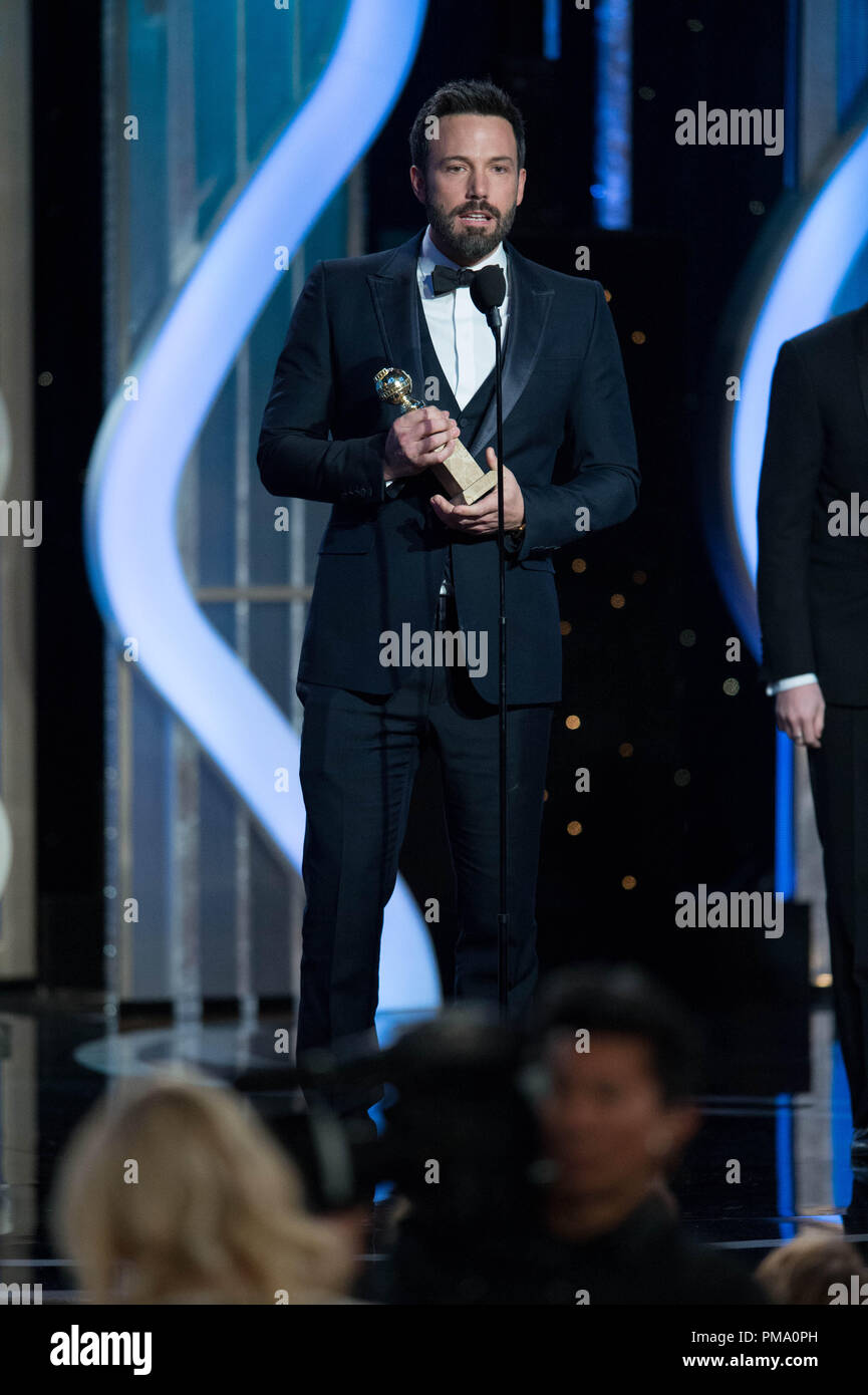 The Golden Globe is awarded to Ben Affleck for BEST DIRECTOR – MOTION PICTURE for “ARGO” at the 70th Annual Golden Globe Awards at the Beverly Hilton in Beverly Hills, CA on Sunday, January 13, 2013. Stock Photo