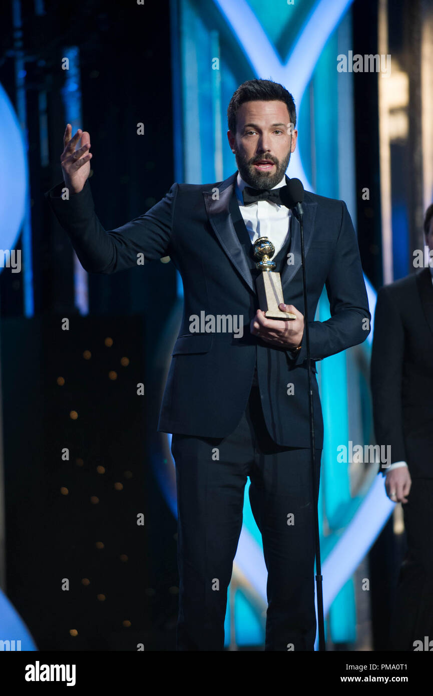 The Golden Globe is awarded to Ben Affleck for BEST DIRECTOR – MOTION PICTURE for “ARGO” at the 70th Annual Golden Globe Awards at the Beverly Hilton in Beverly Hills, CA on Sunday, January 13, 2013. Stock Photo