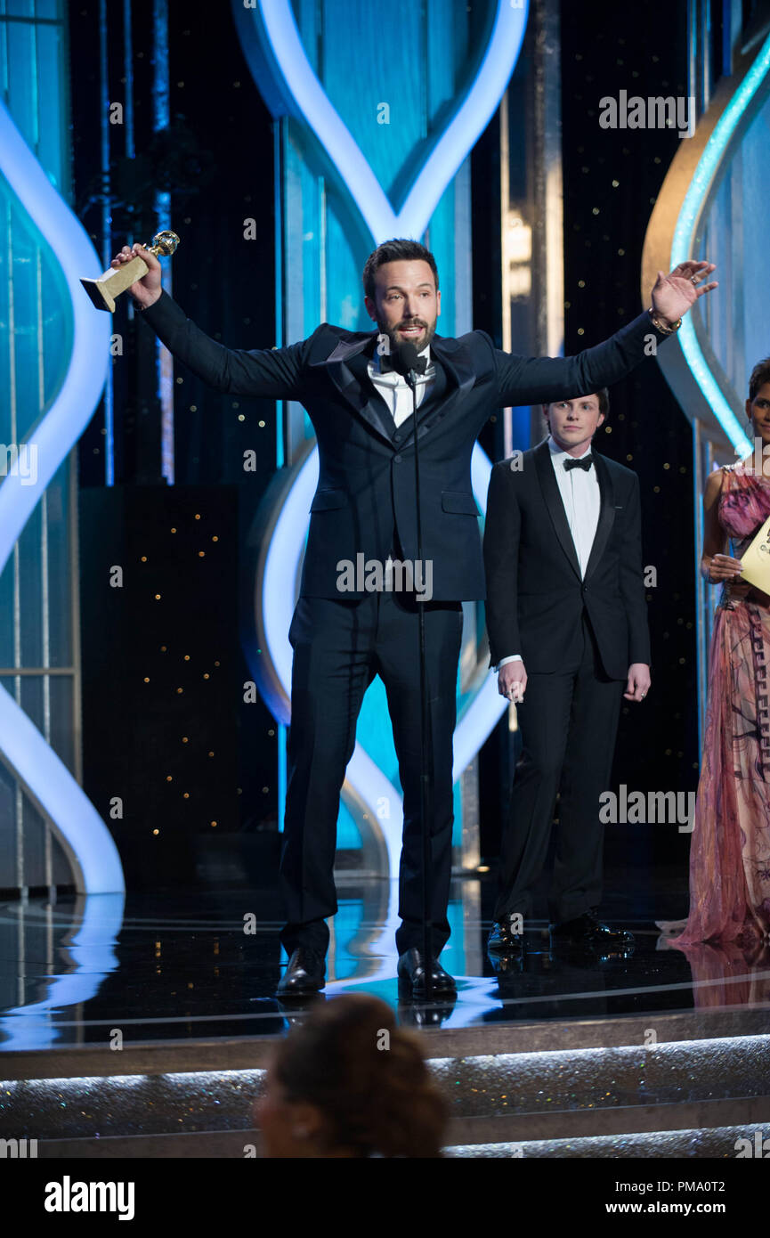 The Golden Globe is awarded to Ben Affleck for BEST DIRECTOR – MOTION PICTURE for “ARGO” at the 70th Annual Golden Globe Awards at the Beverly Hilton in Beverly Hills, CA on Sunday, January 13, 2013. Stock Photo