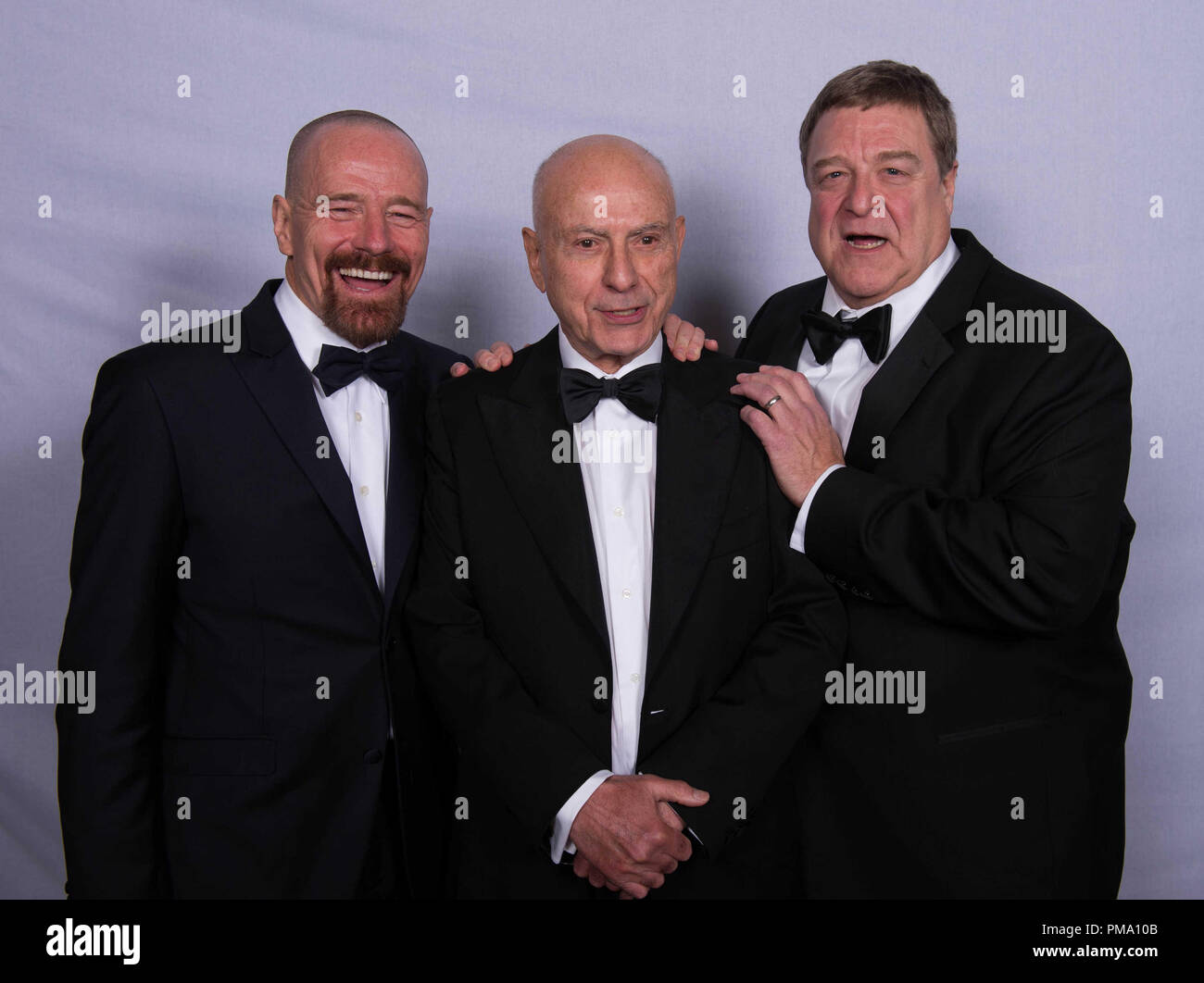 For BEST MOTION PICTURE – DRAMA, the Golden Globe is awarded to “ARGO”, produced by Warner Bros. Pictures, GK Films, Smokehouse Pictures; Warner Bros. Pictures. actors Bryan Cranston, Alan Arkin and John Goodman pose with the award backstage in the press room at the 70th Annual Golden Globe Awards at the Beverly Hilton in Beverly Hills, CA on Sunday, January 13, 2013. Stock Photo