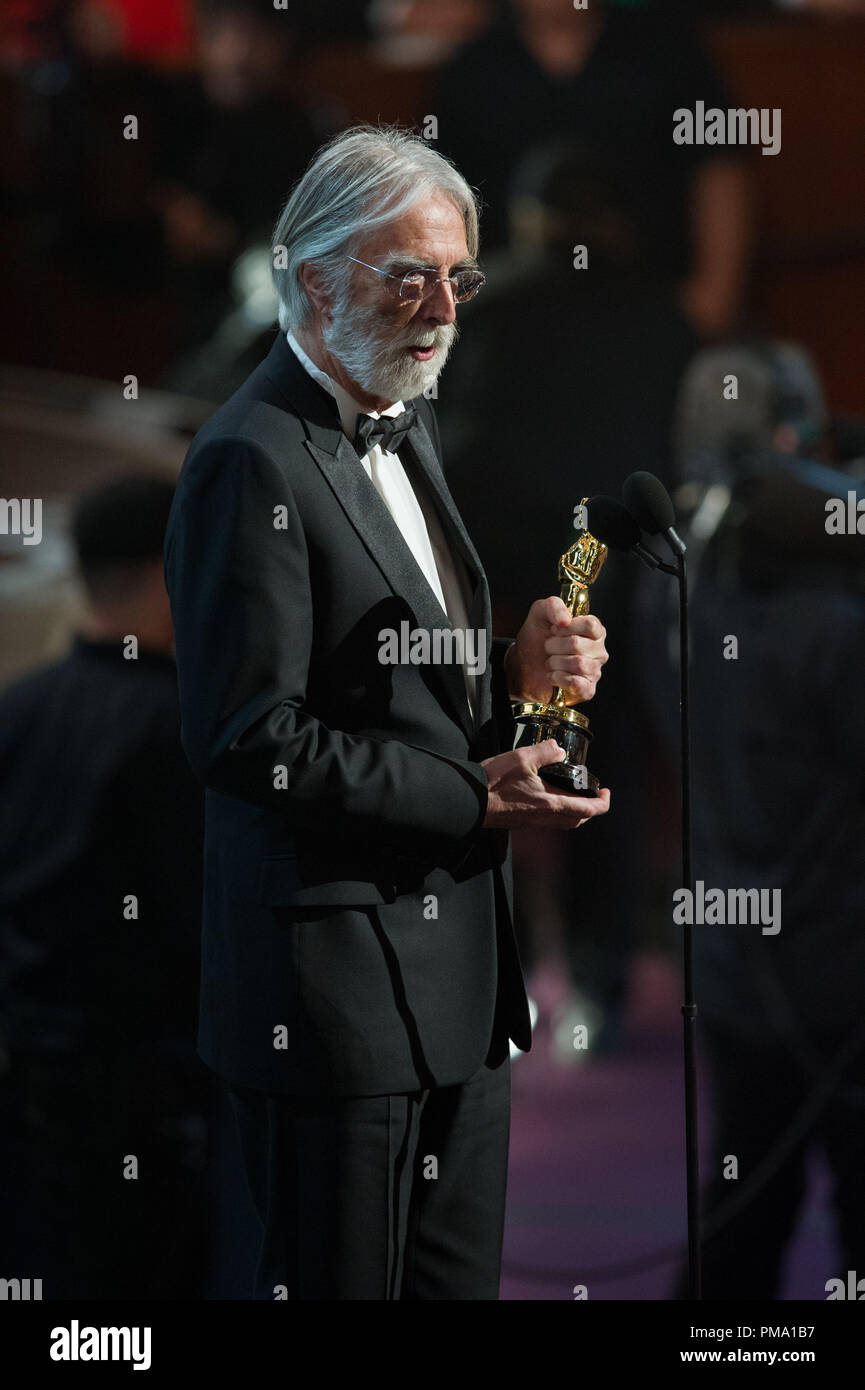 Winning for best foreign language film of the year for “Amour” from Austria, Michael Haneke accepts the Oscar® at the live ABC Telecast of The Oscars® from the Dolby® Theatre in Hollywood, CA, Sunday, February 24, 2013. Stock Photo