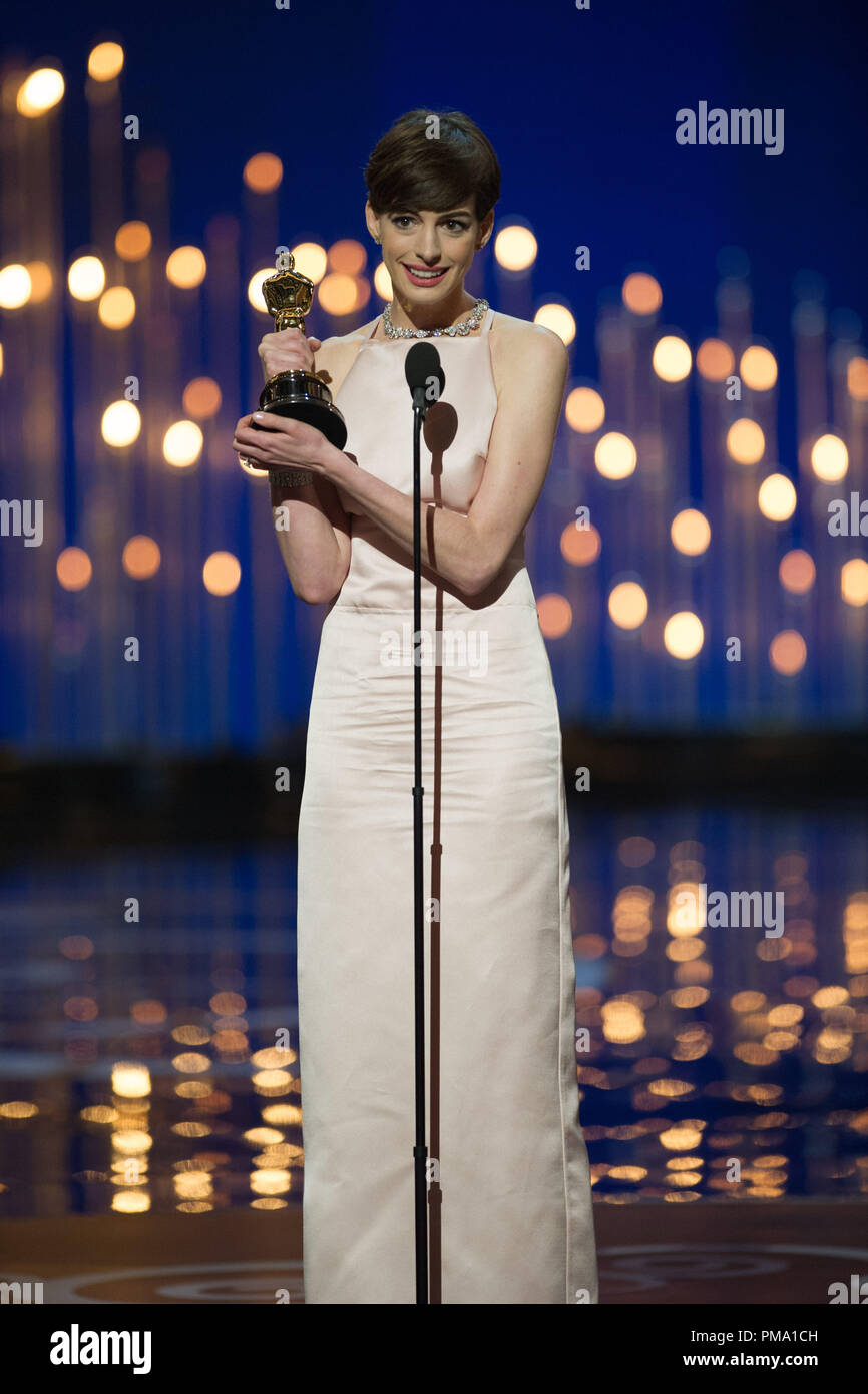 Anne Hathaway Accepts The Oscar For Performance By An Actress In A Supporting Role For Her Role In Les Miserables During The Live Abc Telecast Of The Oscars From The Dolby Theatre