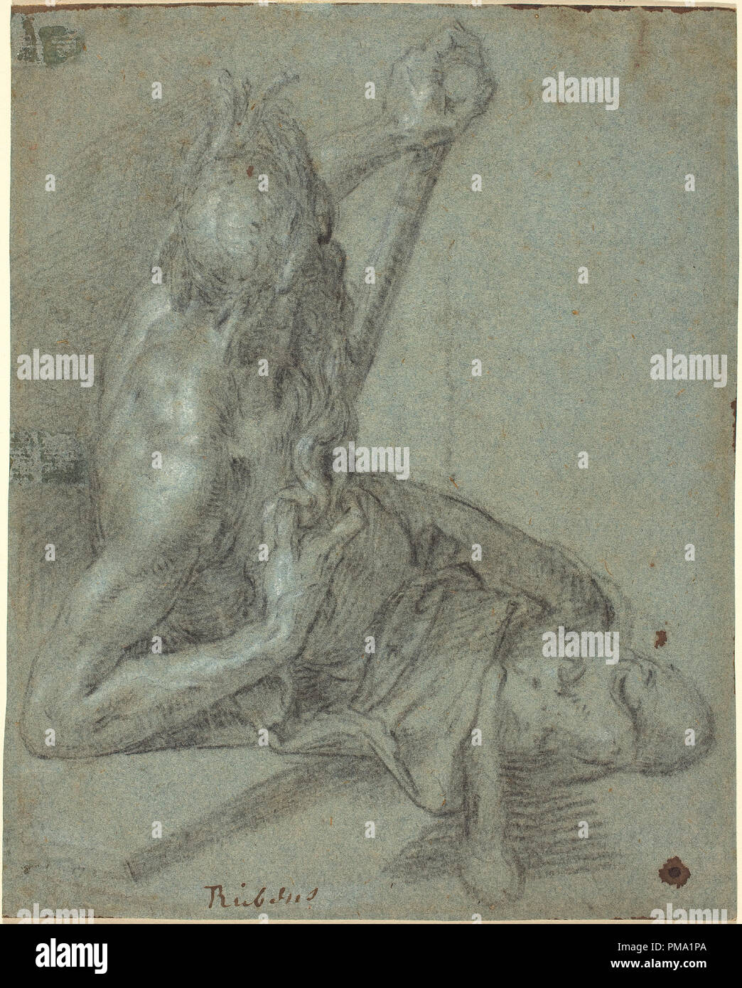 Neptune. Dimensions: overall: 19.5 x 15.7 cm (7 11/16 x 6 3/16 in.). Medium: black chalk with white heightening on blue laid paper. Museum: National Gallery of Art, Washington DC. Author: HANS ROTTENHAMMER. Stock Photo