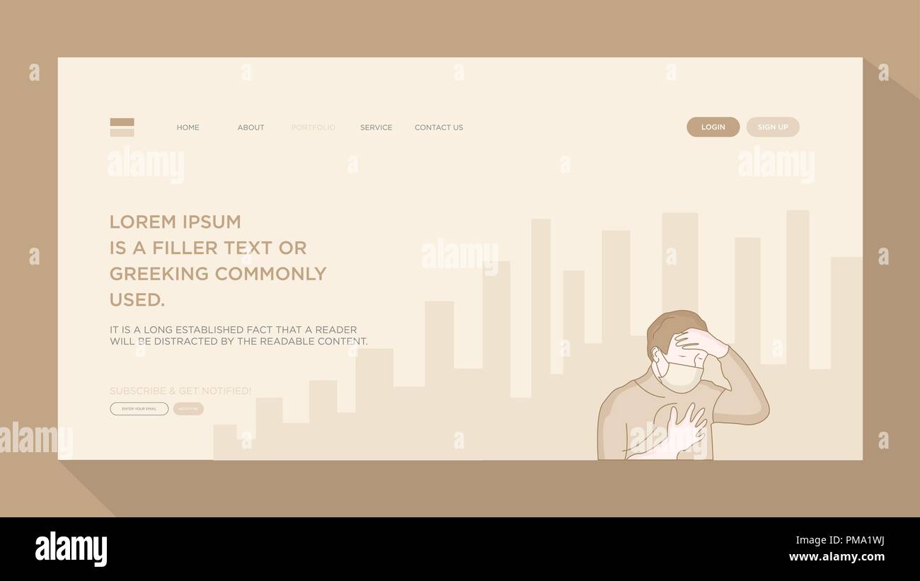 Business website template design. Pollution illustration concept of web page design for website and mobile website development Stock Vector