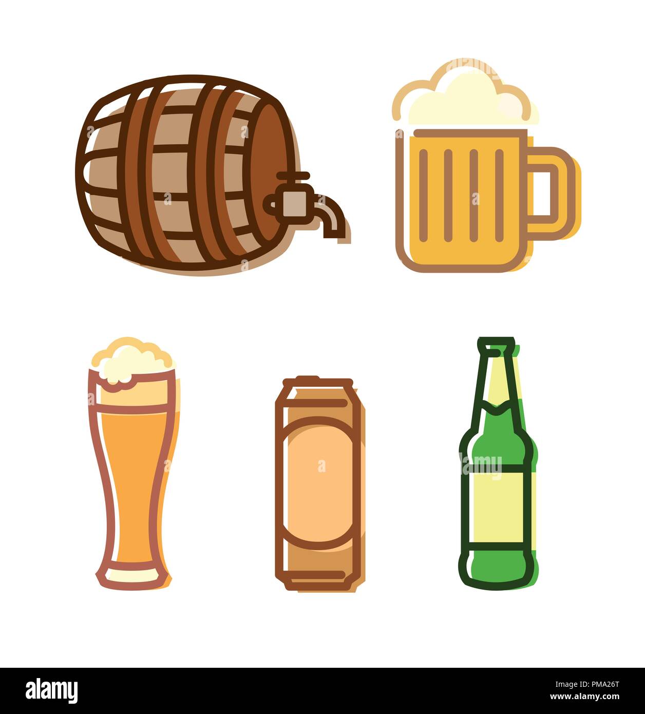 Vector Beer Icon set isolated on white Stock Vector
