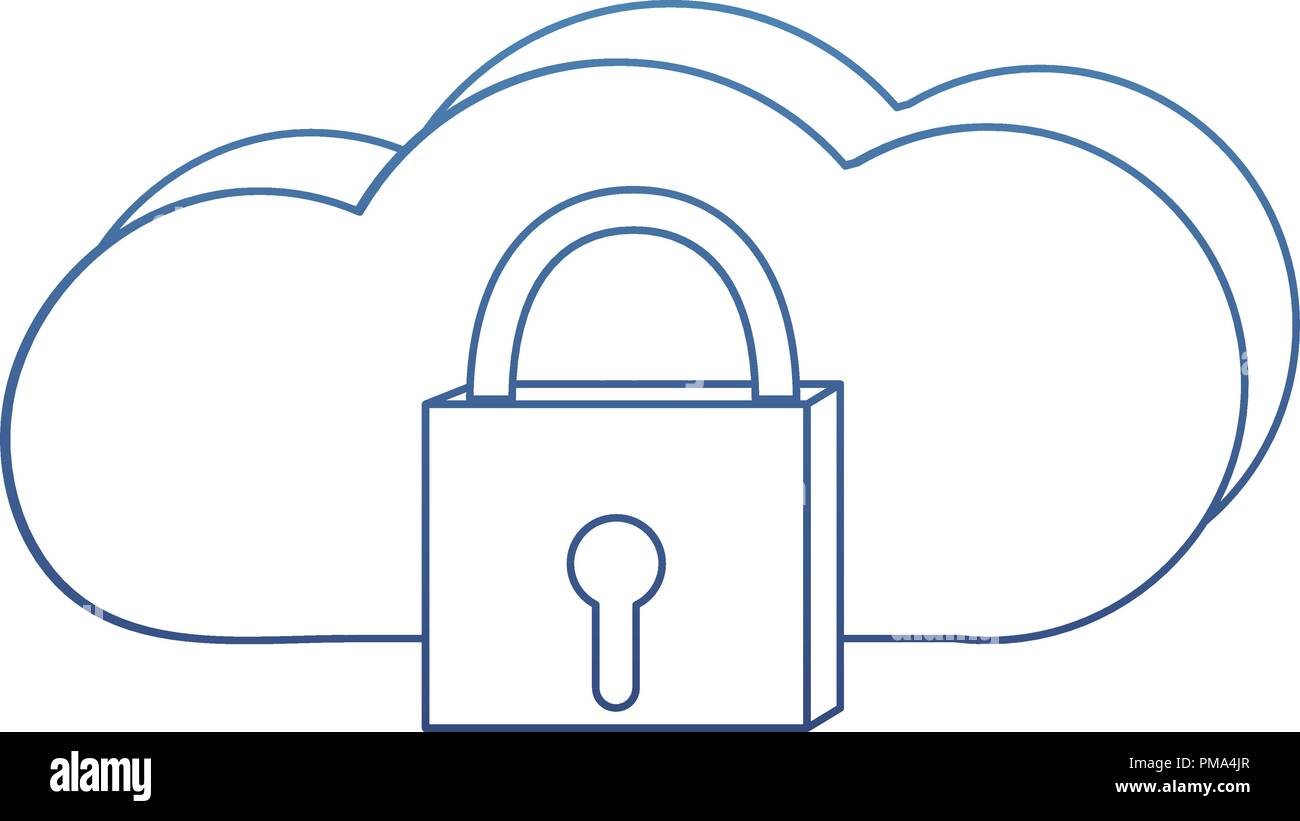 degraded outline close padlock and data cloud conection Stock Vector