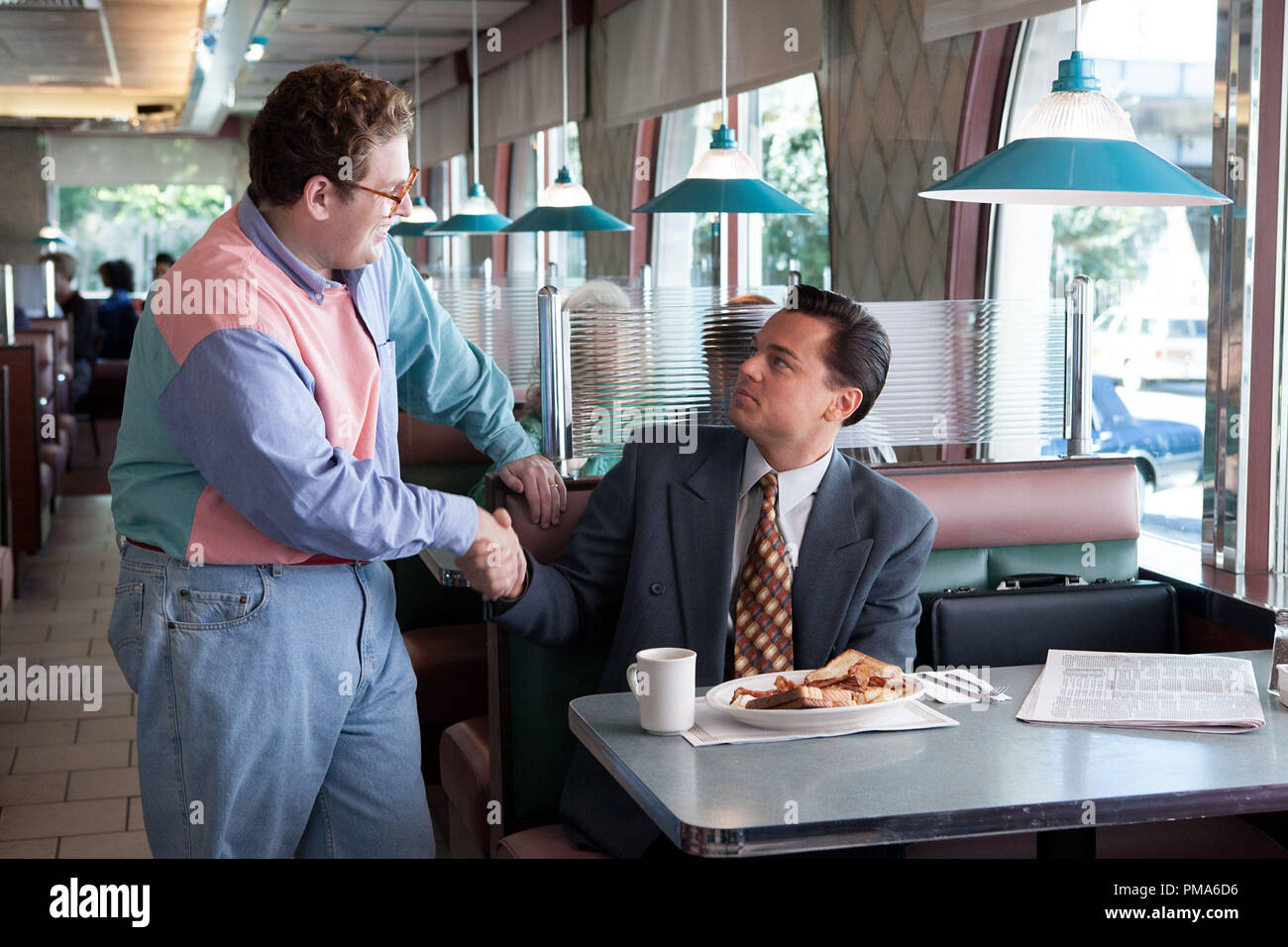 Left to right: Jonah Hill is Donnie Azoff and Leonardo DiCaprio is Jordan  Belfort in THE WOLF OF WALL STREET, from Paramount Pictures and Red Granite  Pictures Stock Photo - Alamy