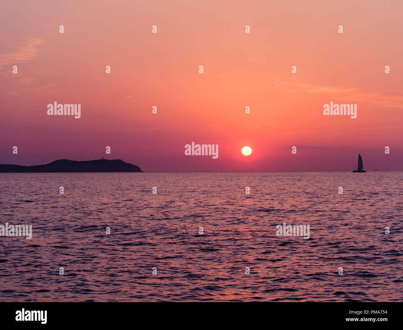 Sunset over San Antonio Bay, Ibiza, Balearic islands, spain Stock Photo