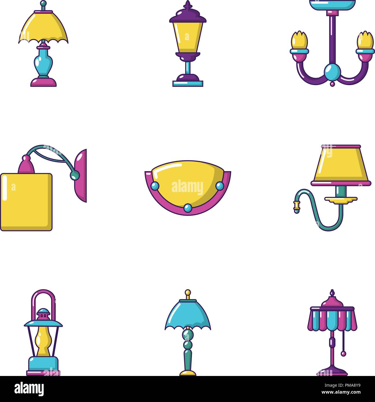 Torch icons set, cartoon style Stock Vector