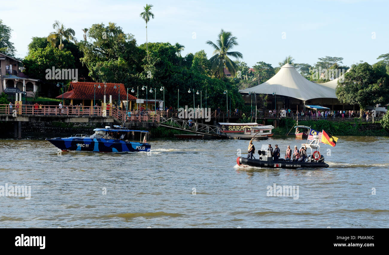 Kuching, Gawai regatta and fetival, boats on the Sarawak River, Borneo Stock Photo