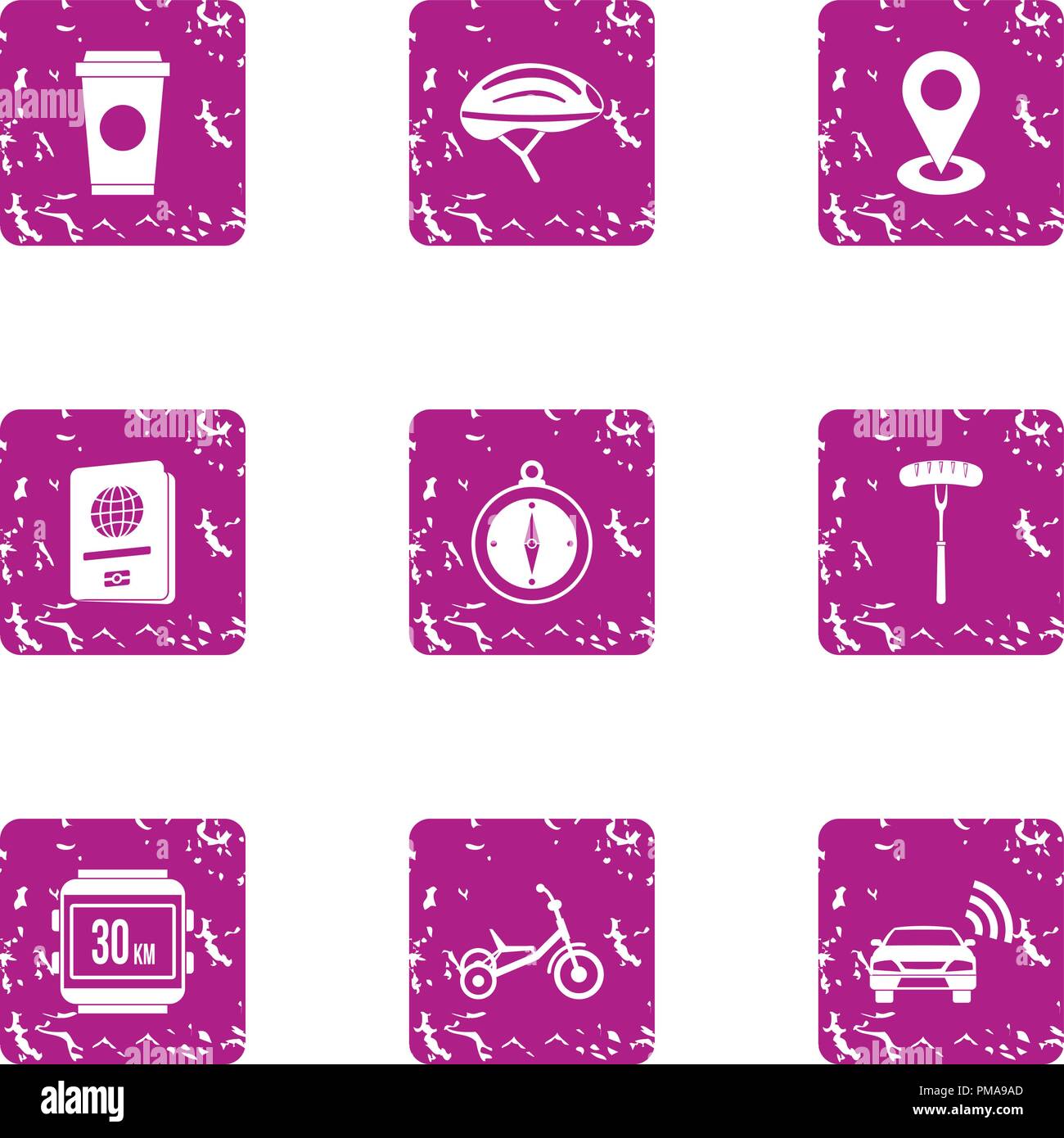 Row icons set, grunge style Stock Vector