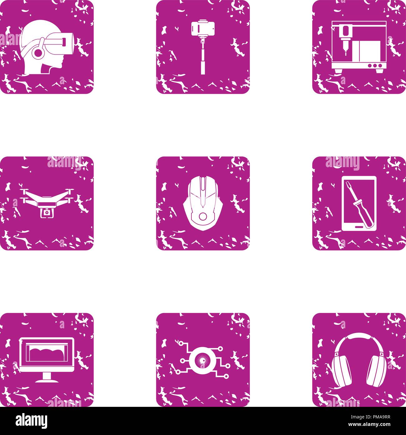Virtual training icons set, grunge style Stock Vector