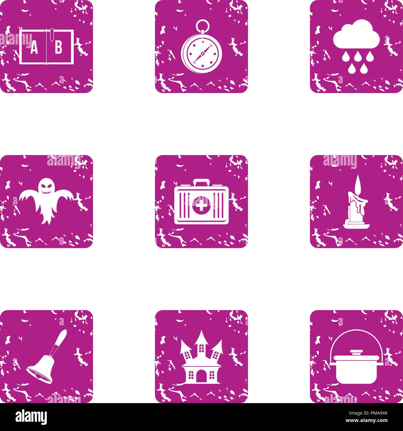 Frightened icons set, grunge style Stock Vector