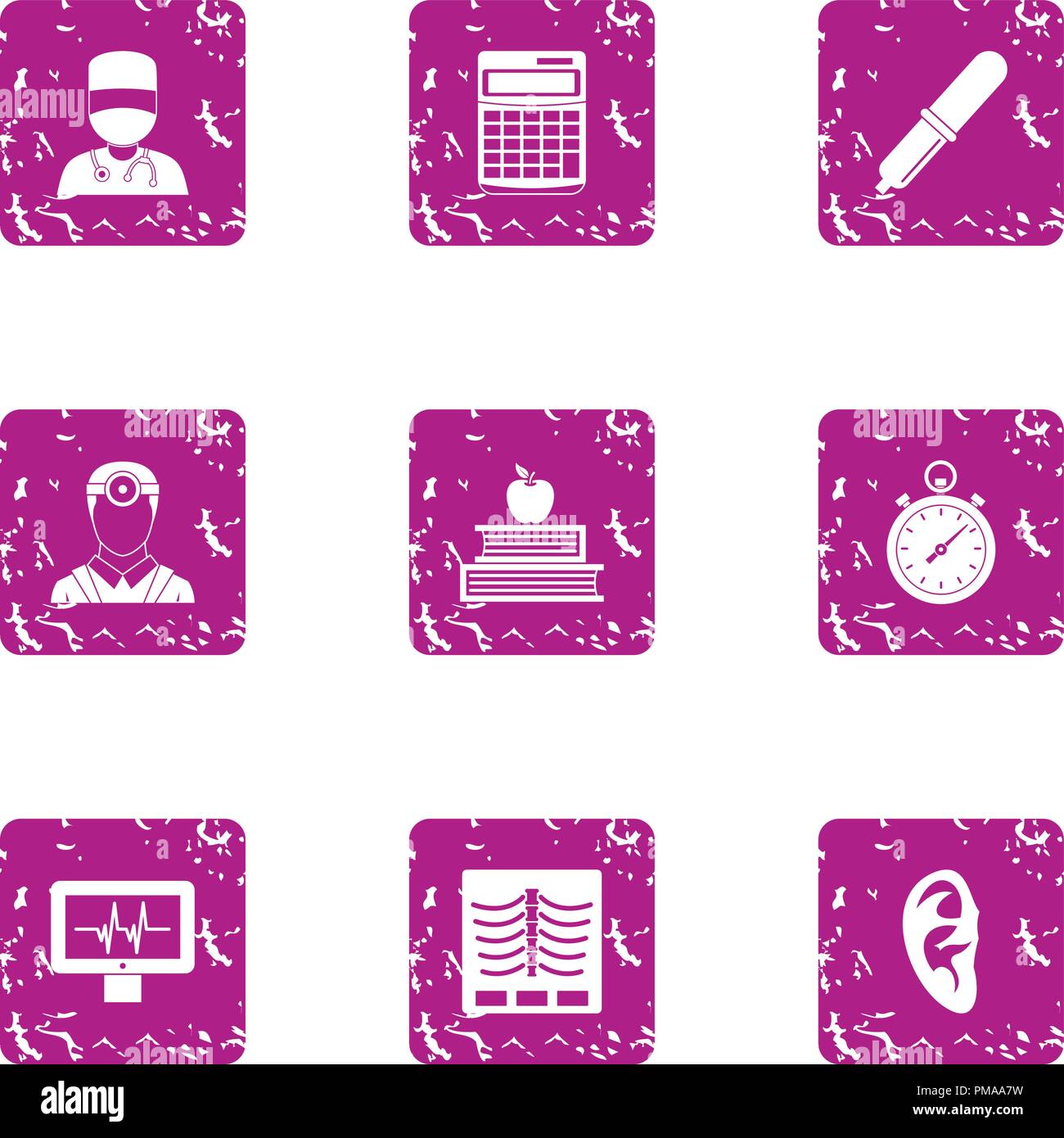 Clinical case icons set, grunge style Stock Vector