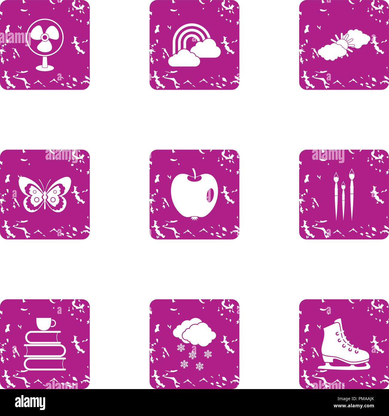 Winter year icons set, grunge style Stock Vector