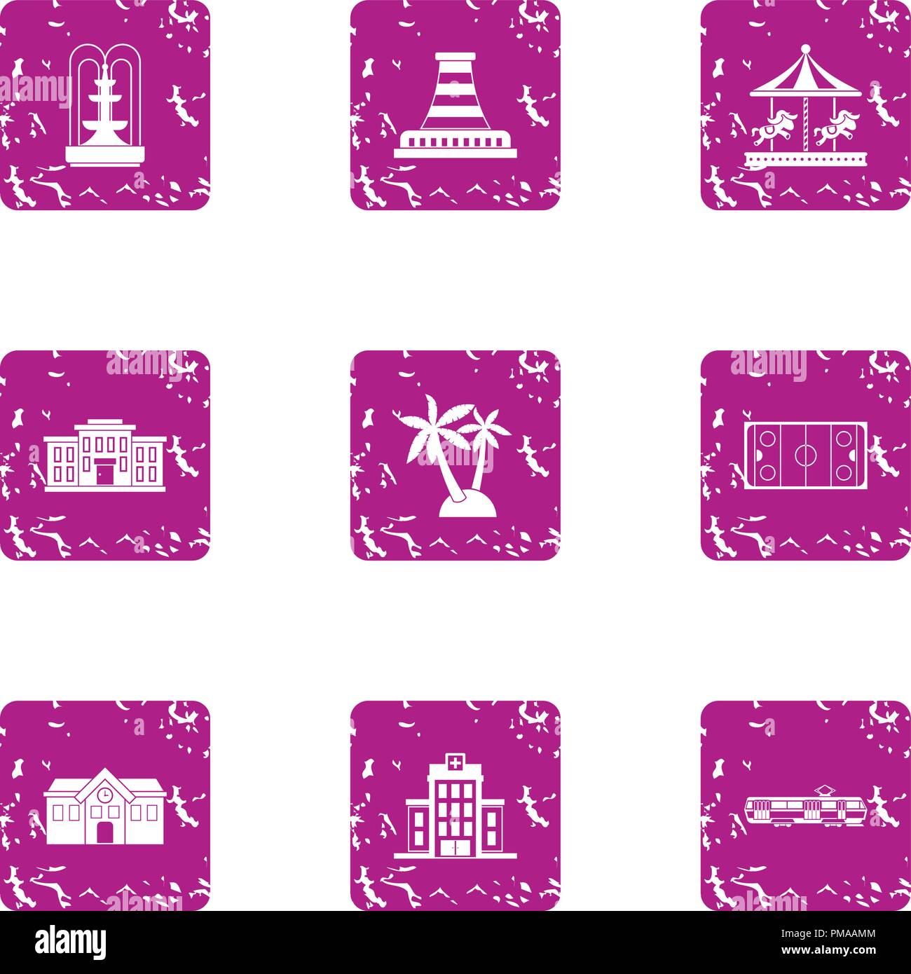 Central floorspace icons set, grunge style Stock Vector