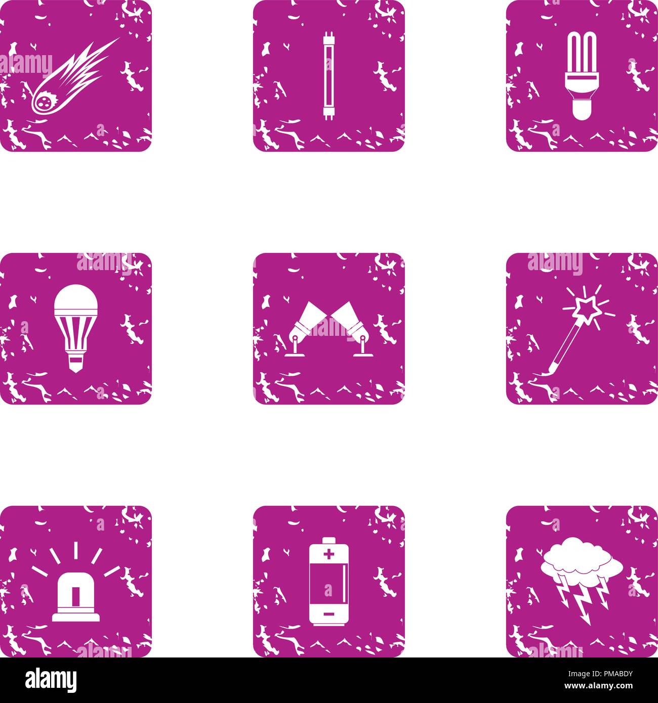 Emergency light icons set, grunge style Stock Vector