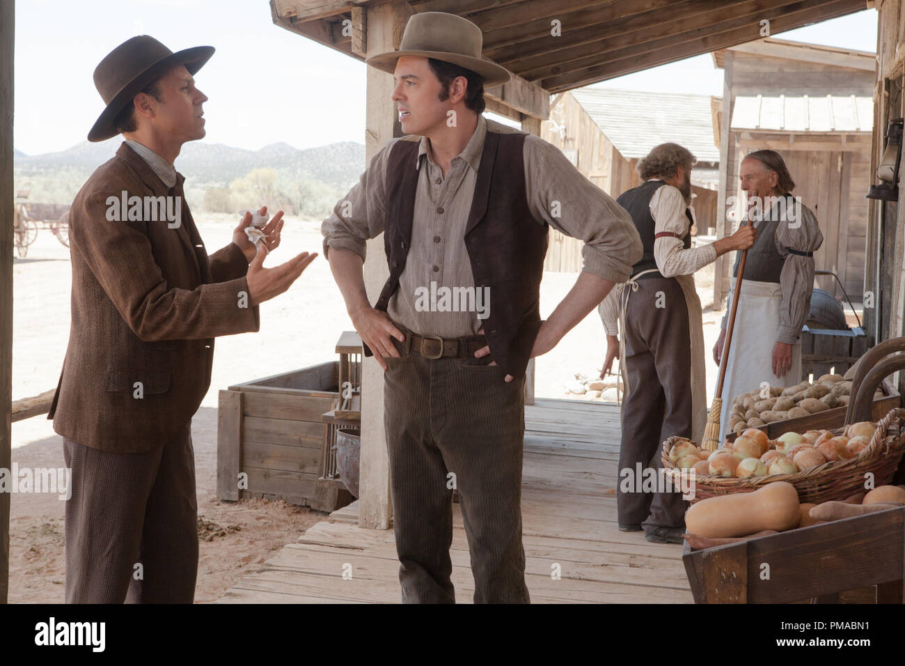 (L to R) Edward (GIOVANNI RIBISI) and his best friend, Albert (SETH MACFARLANE), in 'A Million Ways to Die in the West' Stock Photo