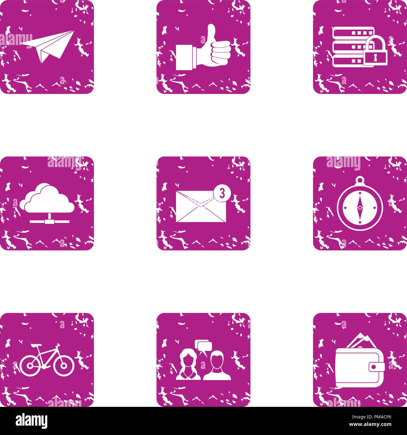 Notification icons set, grunge style Stock Vector