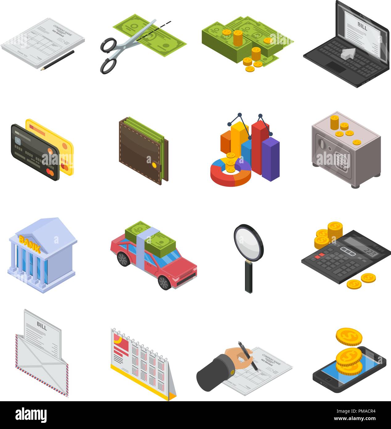 Taxes icon set, isometric style Stock Vector