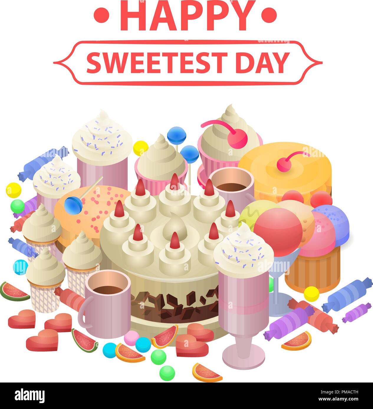 Happy sweetest day concept background, isometric style Stock Vector