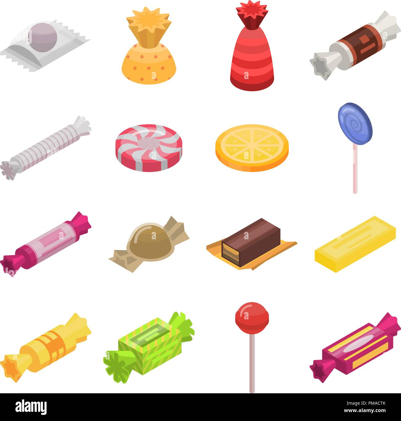 Sugar candy icon set, isometric style Stock Vector