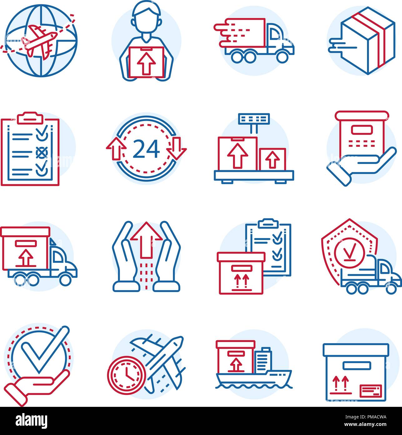 Global parcel delivery icon set, outline style Stock Vector