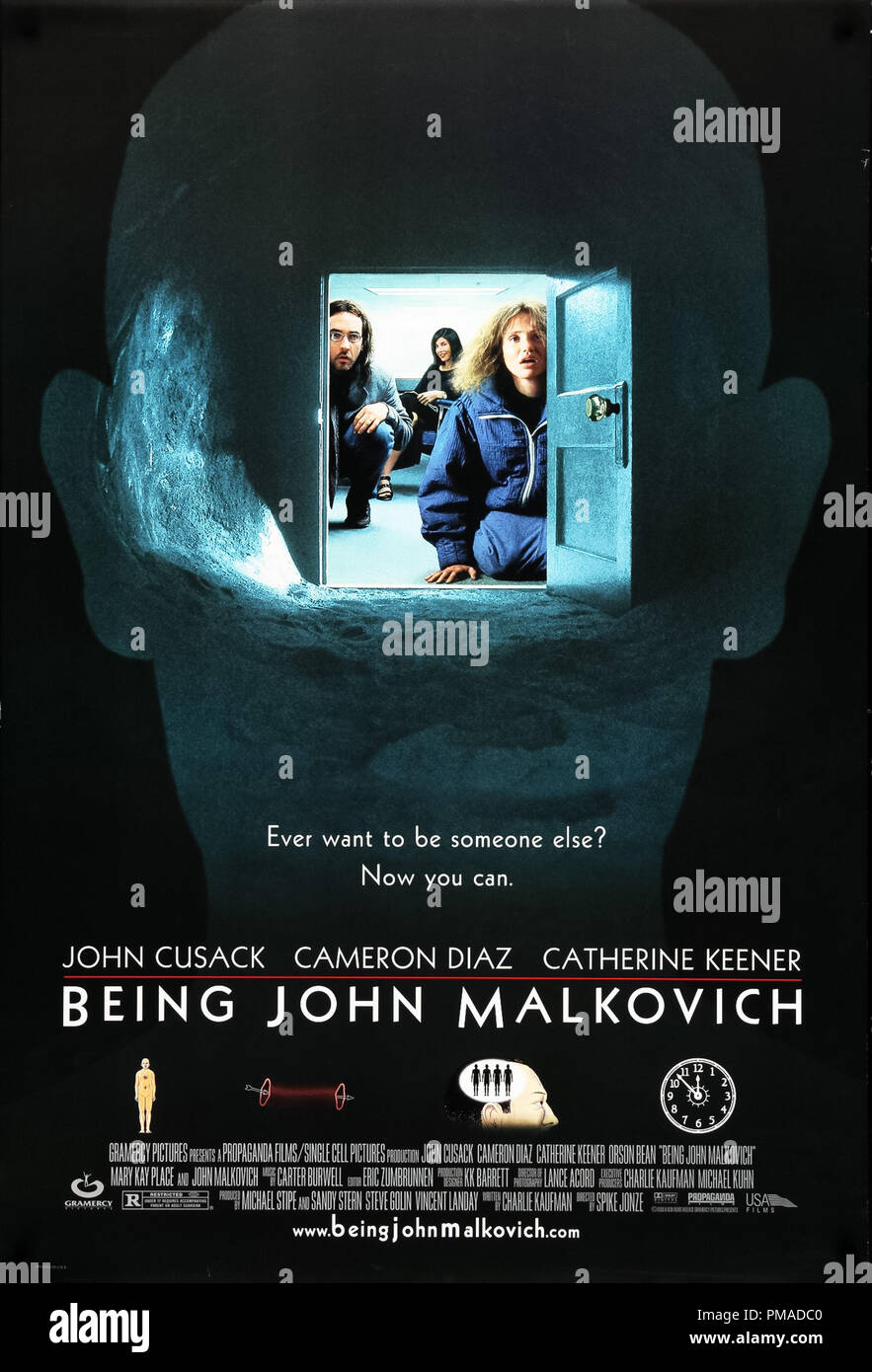 "Being John Malkovich" - US Poster 1999 USA Films  John Cusack, Cameron Diaz, Catherine Keener  File Reference # 32509_049THA Stock Photo