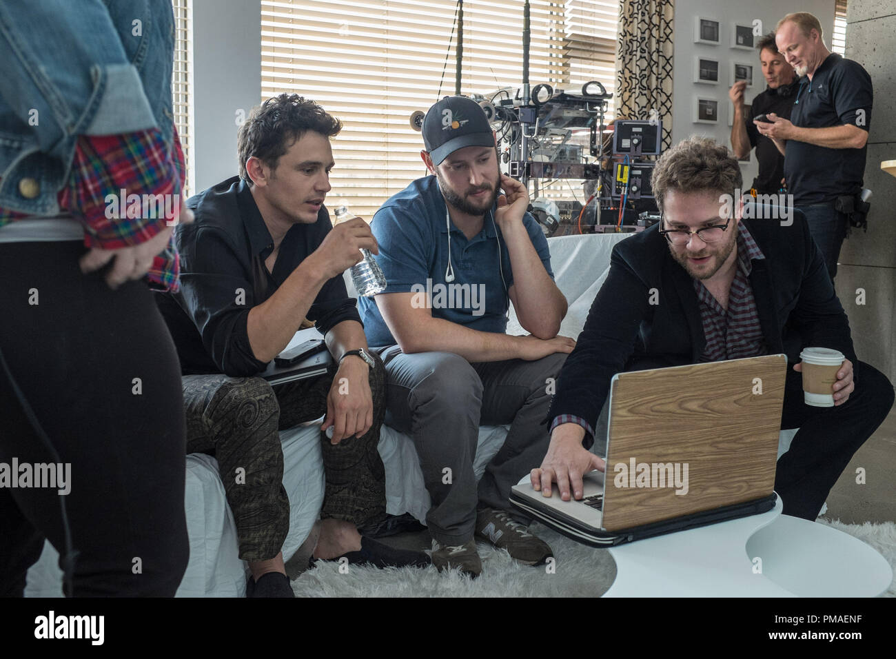 James Franco, Evan Goldberg and Seth Rogen on set of Columbia Pictures' THE INTERVIEW. Stock Photo