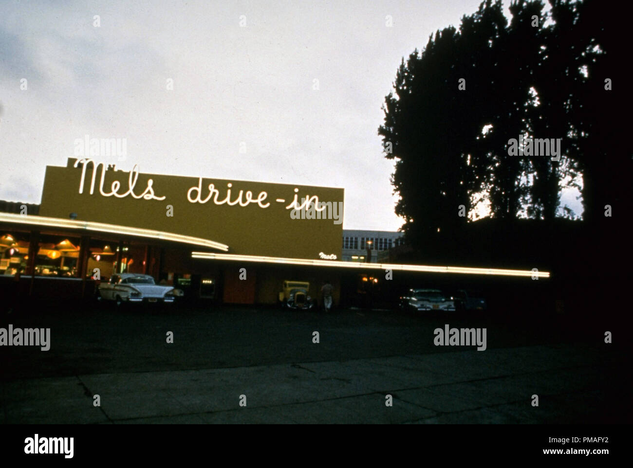 Studio released publicity film still from 'American Graffiti' Mel's Drive-in, 1973 Universal Pictures   File Reference # 32633 856THA Stock Photo