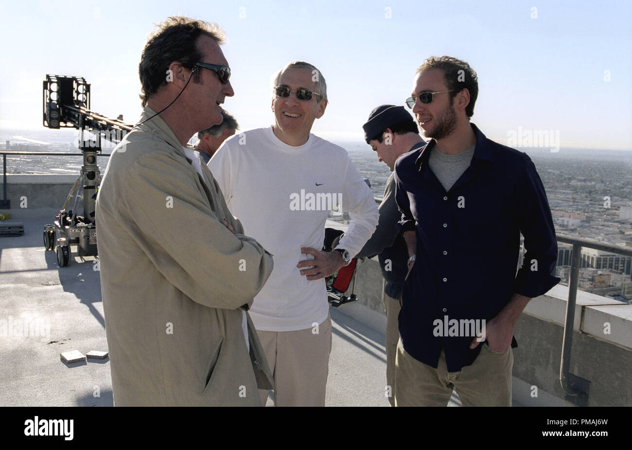 (L to r) BRYAN BROWN as Leland Van Lew, producer MICHAEL SHAMBERG and writer/director JOHN HAMBURG on the set of his new romantic comedy, Along Came Polly. (2004) Stock Photo