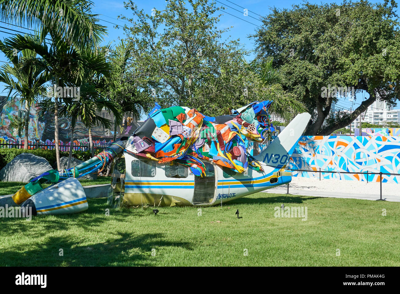 MIAMI, USA - AUGUST 22, 2018: Wynwood Walls Miami graffiti. Wynwood is a neighborhood in Miami, Florida known for its graffiti and street art. Stock Photo