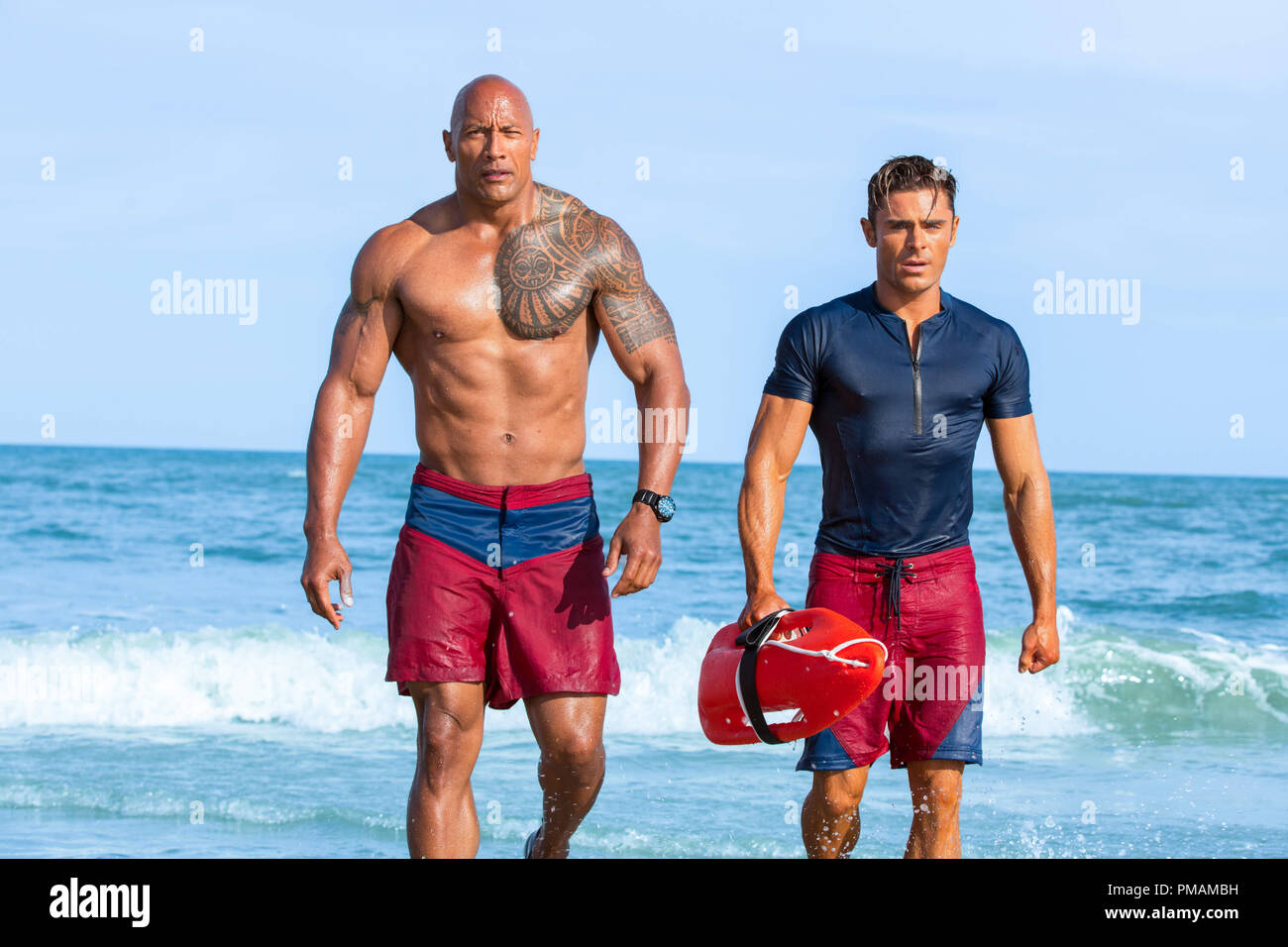 L-R) Dwayne Johnson as Mitch Buchannon and Zac Efron as Matt Brody in  BAYWATCH by Paramount Pictures, Montecito Picture Company, FlynnPicture  Co., and Fremantle Productions (2017 Stock Photo - Alamy
