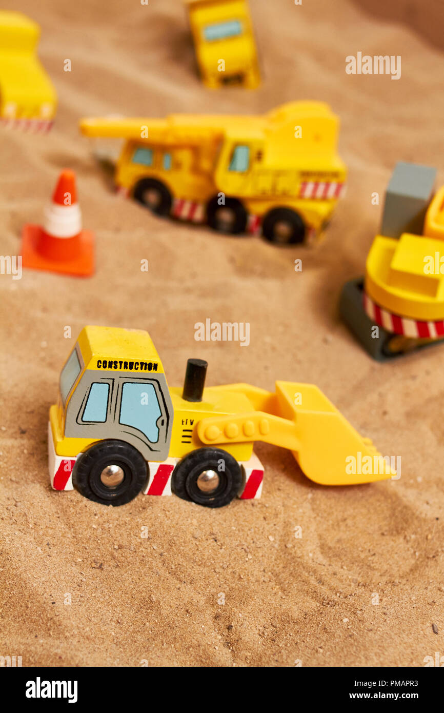 little wood toy excavator Stock Photo Alamy
