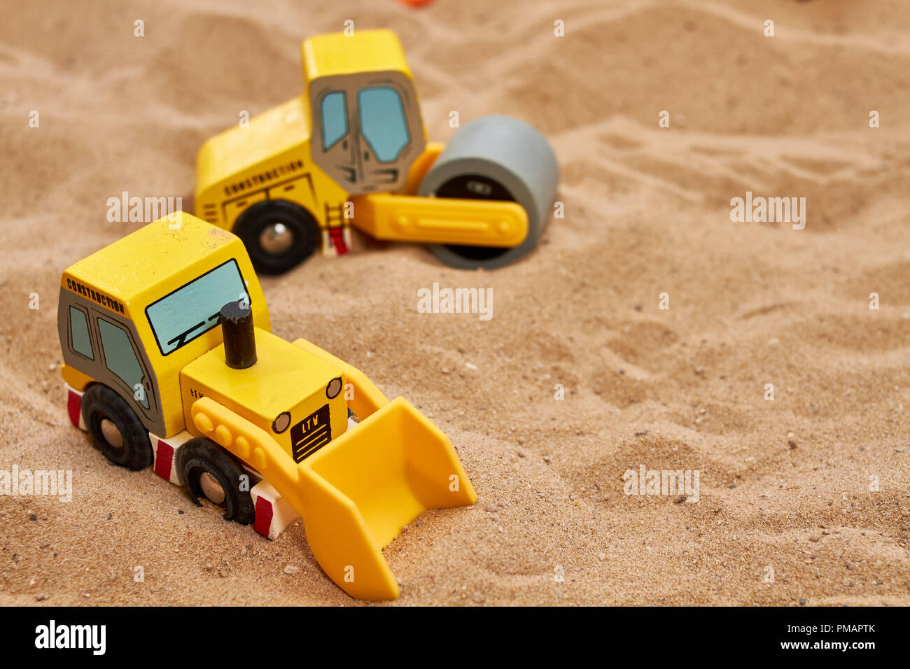little wood toy excavator Stock Photo Alamy
