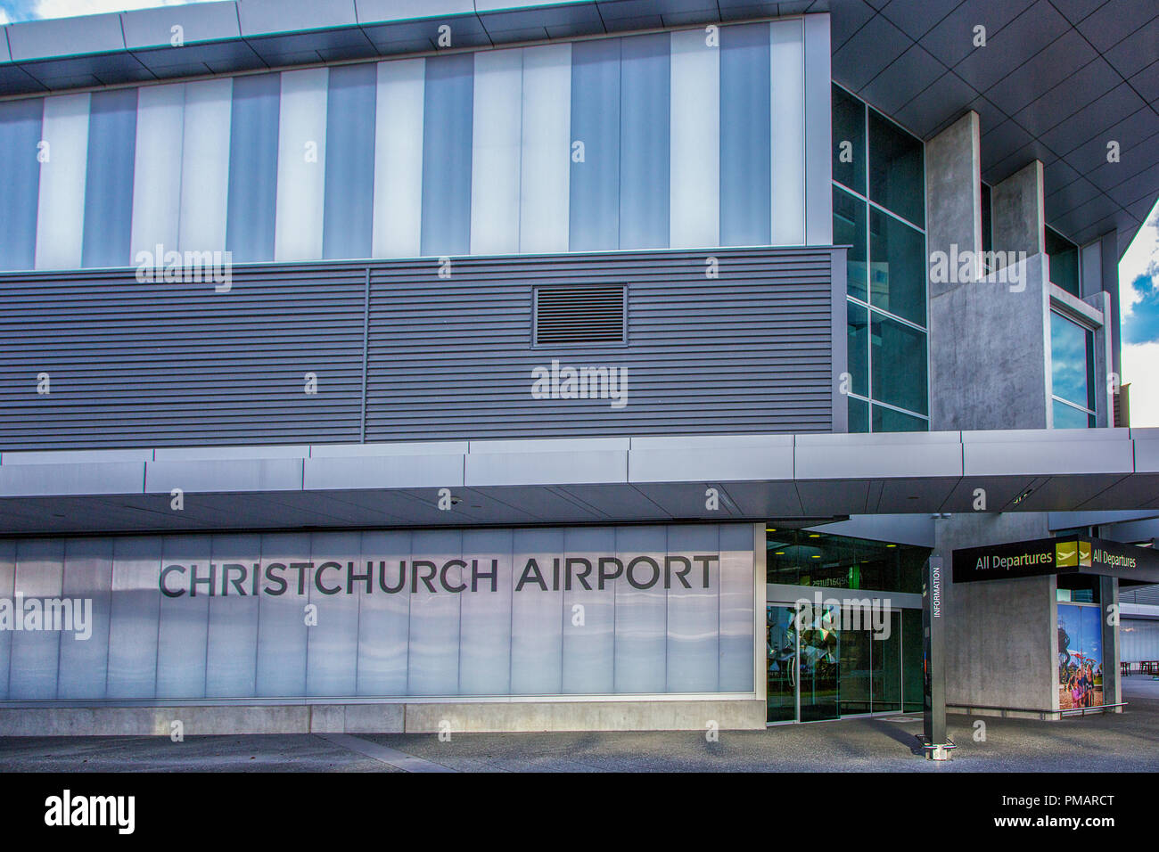 Entrance of Christchurch International Airport, New Zealand, South Island Stock Photo