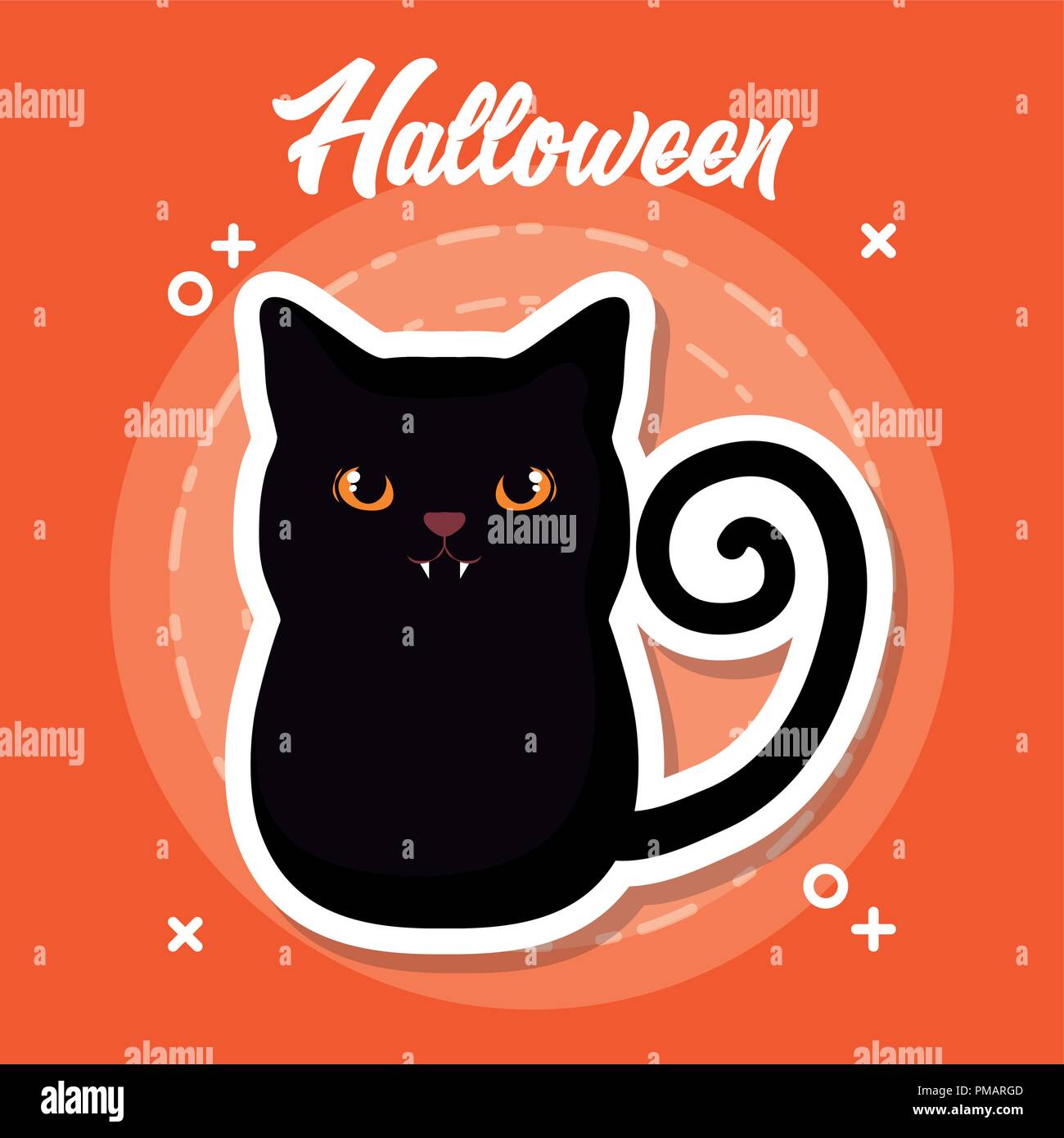 halloween celebration design with black cat icon over orange background ...