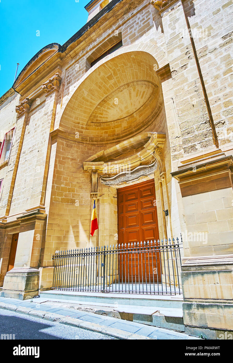 The facade of monumental St Roque church, located in St Ursula street of Valletta, Malta. Stock Photo