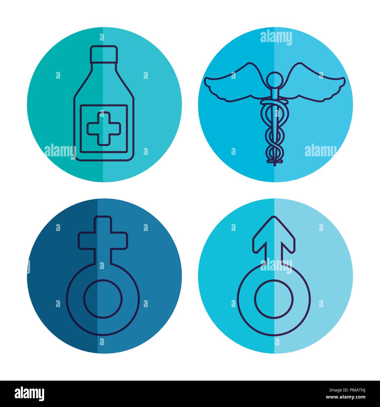 First aid icon set over colorful circles and white background, vector ...