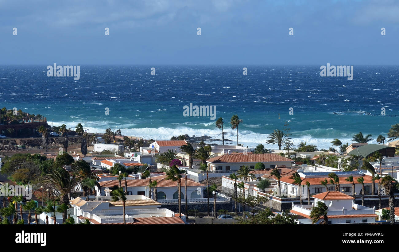 Storm wind and big ocean waves at Palm Mar, Tenerife, Canary Islands Stock Photo